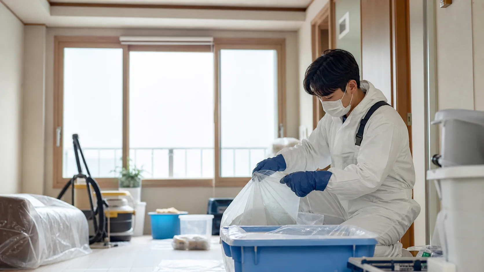 경상북도 청송군 쓰레기집 청소 상담 안내를 위한 AI 생성 작업 이미지